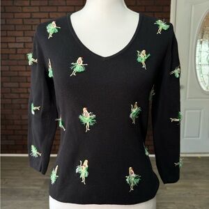 Vintage Alexandra Bartlett‎ 3D Hawaiian Hula Girls Top Y2K Vacation Small